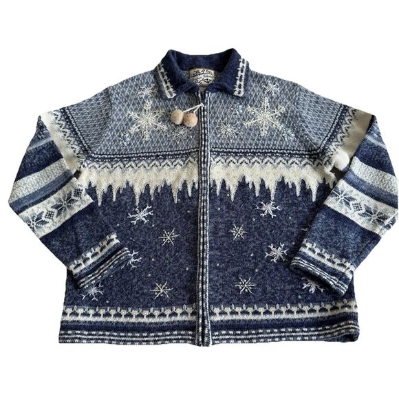 Heirloom Collectibles Womans Cardigan Sweater Snowflakes Holiday Winter Sz M - Picture 1 of 7